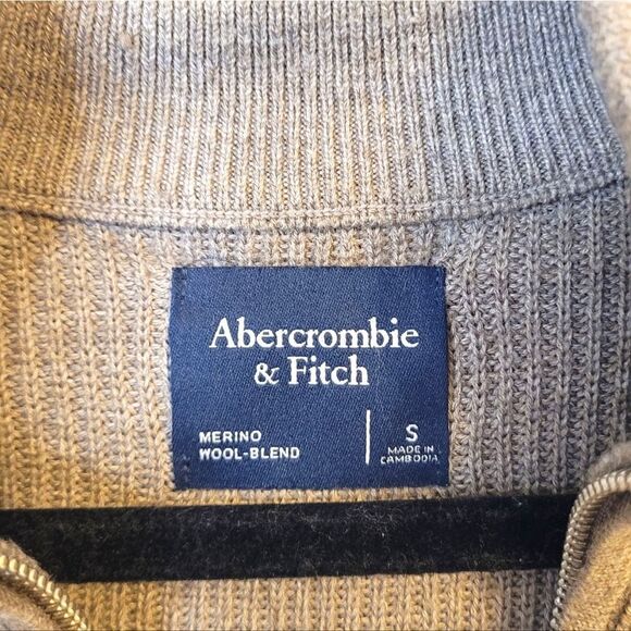 Abercrombie And Fitch Men's Light Brown Merino Wool Blend Quarter Zip Size S - Picture 3 of 5